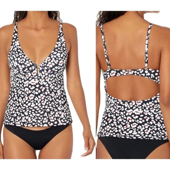 Jessica Simpson Cool Cat Printed V-Wire Tankini Top - Animal Print - Size S - Picture 1 of 14